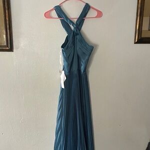 Azazie Teal Backless Pleated Dress
